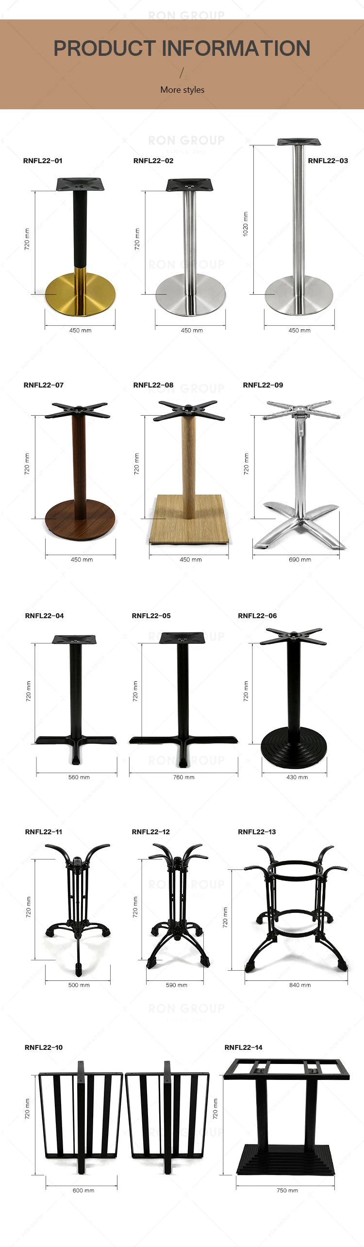 Hot Sales Hotel Wedding Restaurant Aluminum Table Leg Base Furniture Parts for Coffee Shop