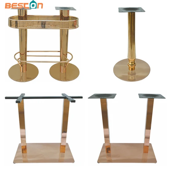 Muebles de escritorio cepillado, base de mesa industrial forjada en oro, acero inoxidable cromado